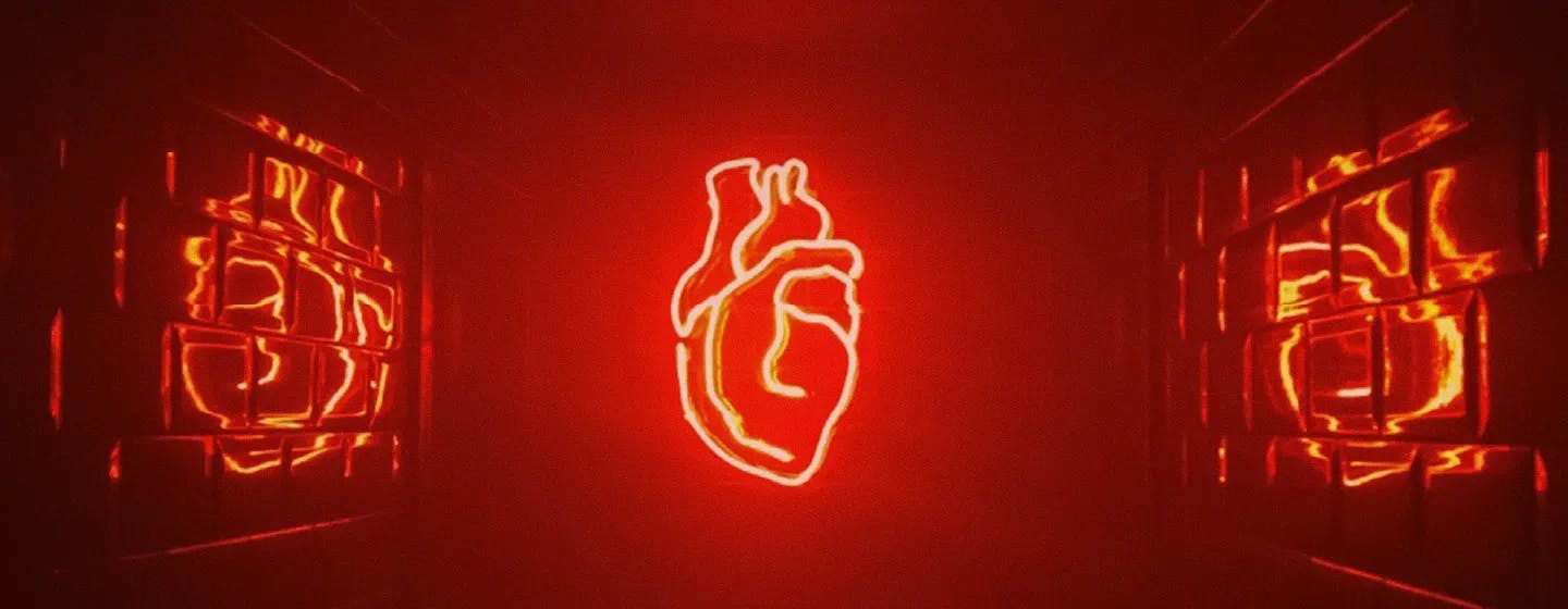 a neon sign of an anatomical heart, representing how AI can make market researchers more human